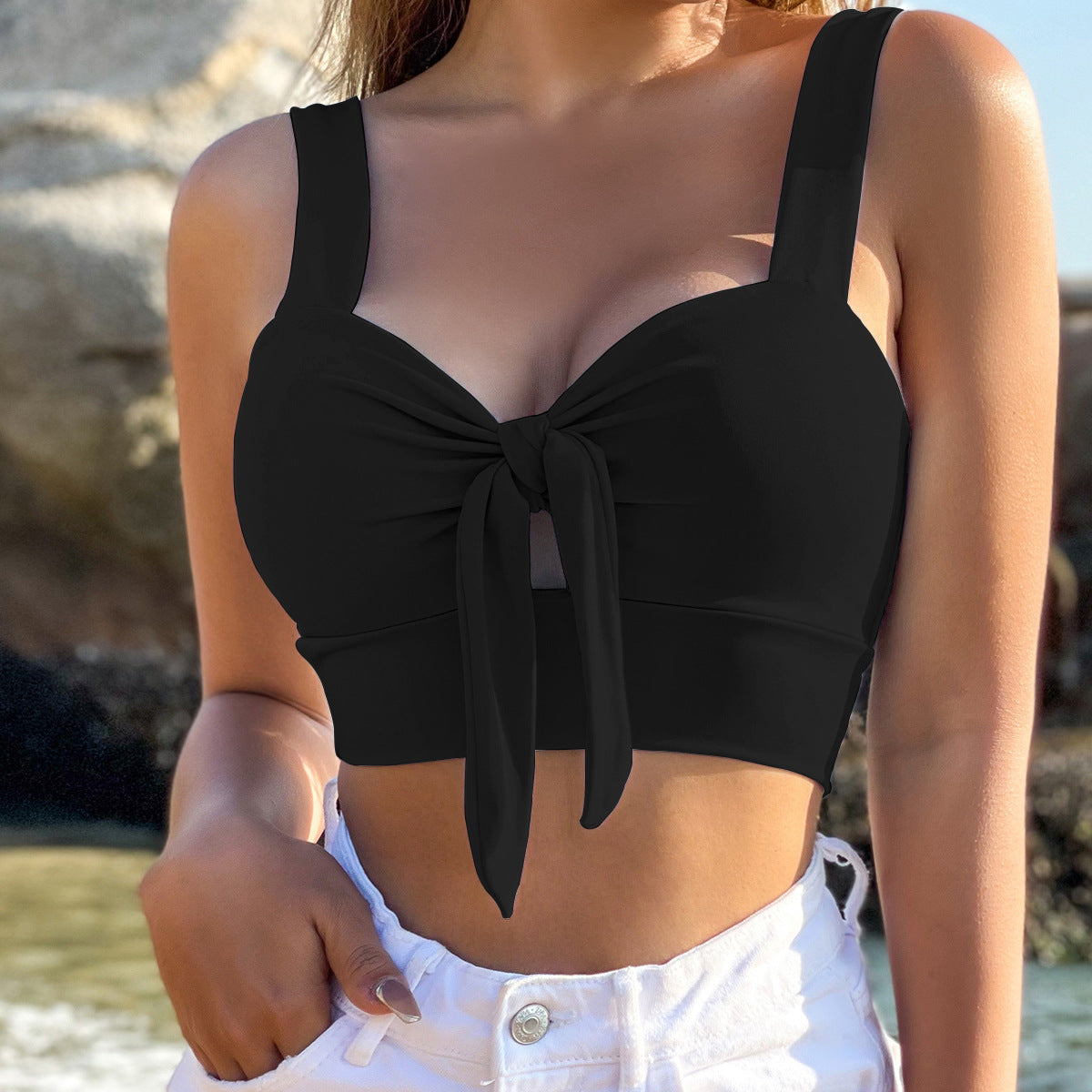 The Knot Top tie-front top side view